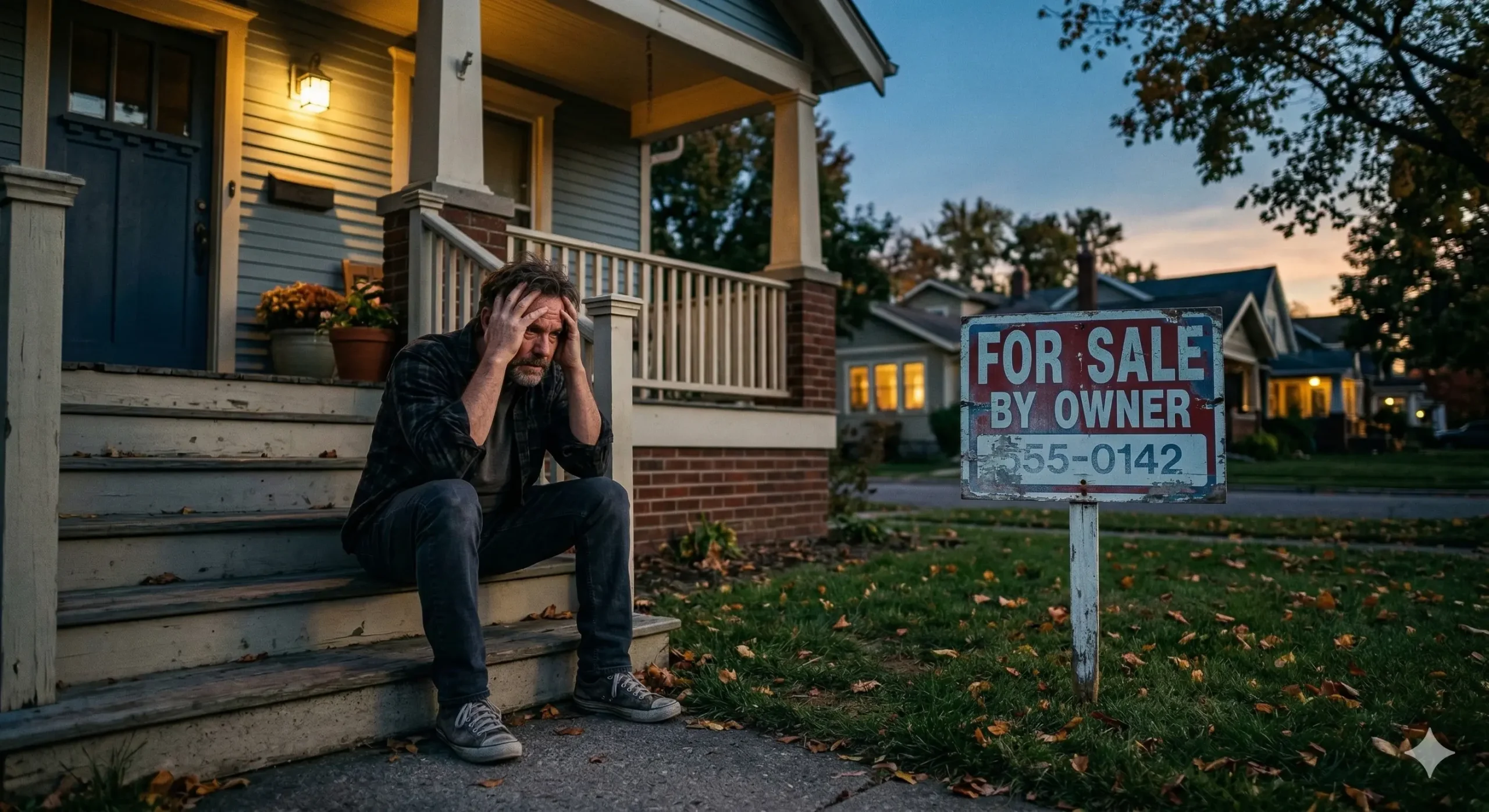 rustrated homeowner sitting on porch in Stroudsburg PA wondering why he can't sell his house on the traditional market.