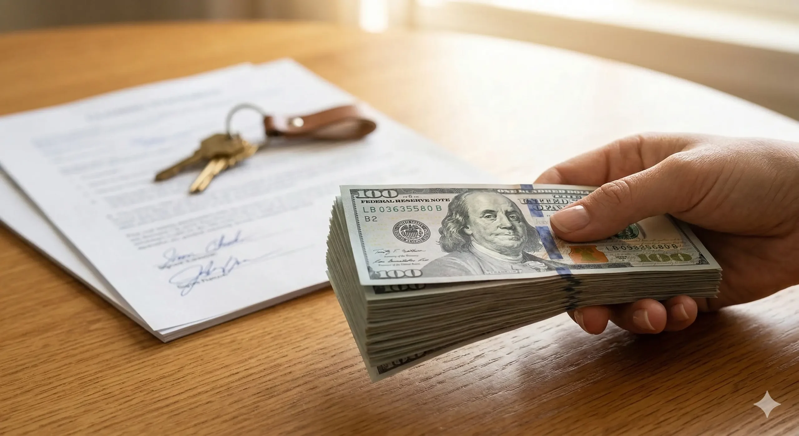 Stack of cash and house keys representing a fast cash offer for a Pennsylvania home from Husqy Home Solutions.