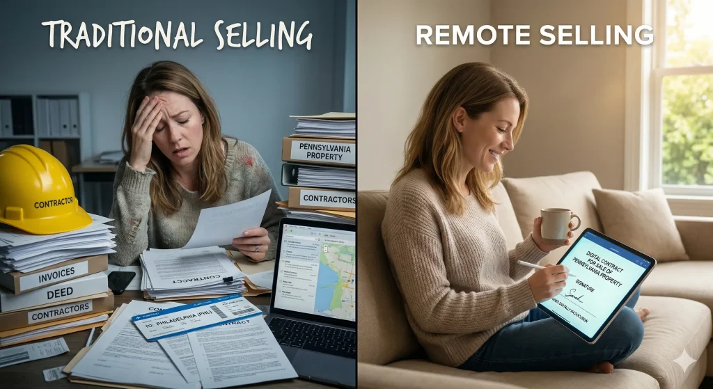 Remote closing process for selling an absentee owner house in PA using a smartphone digital signature